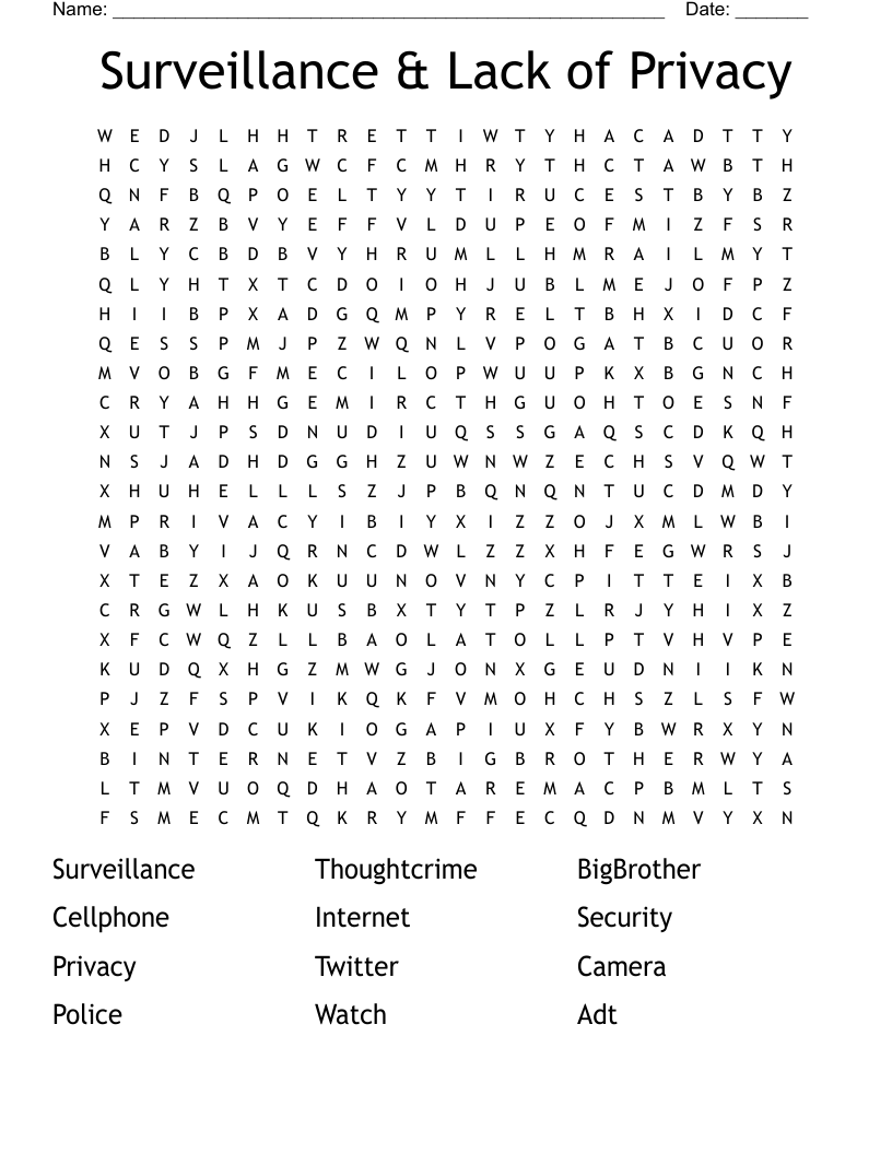 Surveillance & Lack of Privacy  Word Search