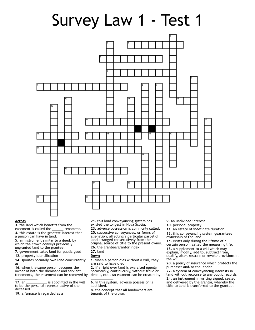 Survey Law 1 - Test 1 Crossword