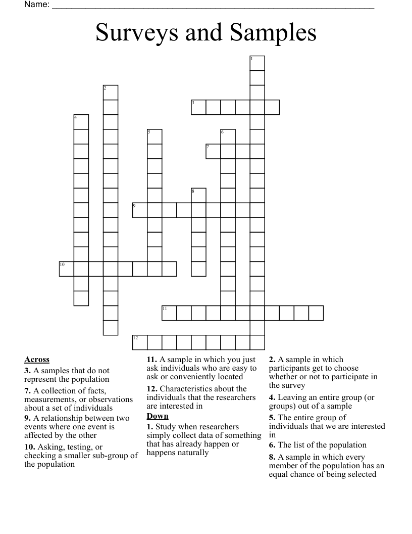 Surveys and Samples Crossword