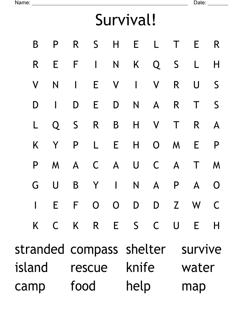 Survival! Word Search