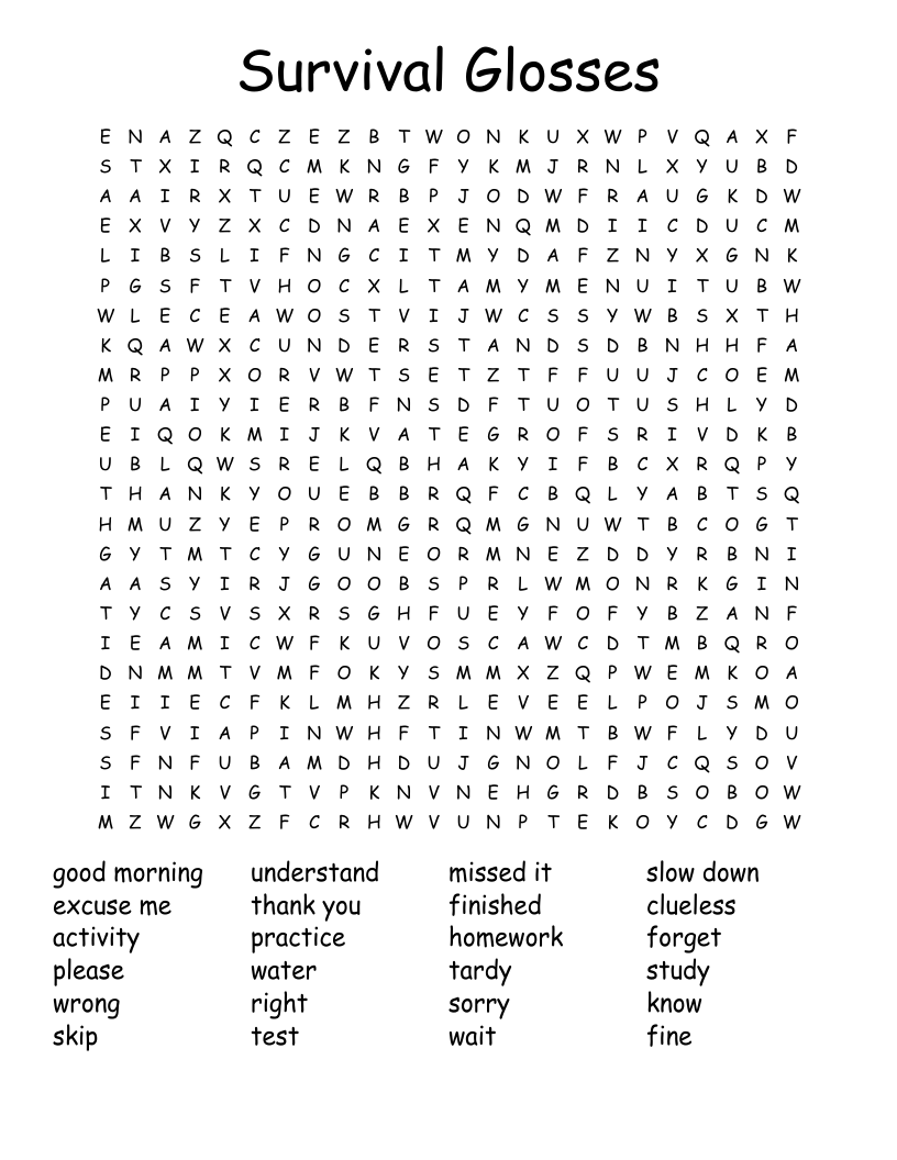 Survival Glosses Word Search