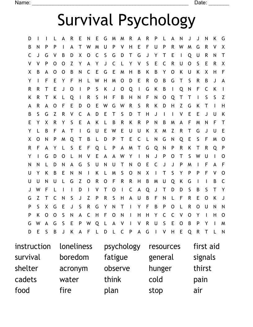 Survival Psychology Word Search