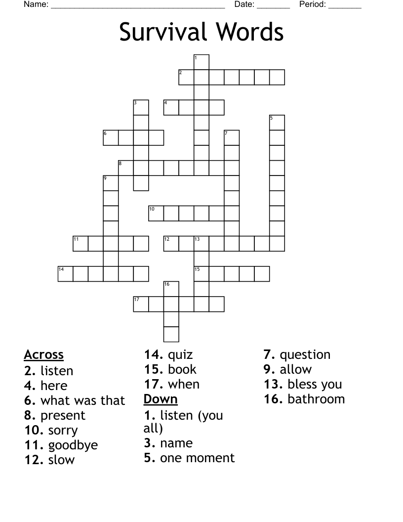 Survival Words Crossword