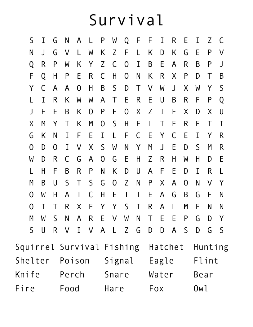Survival  Word Search