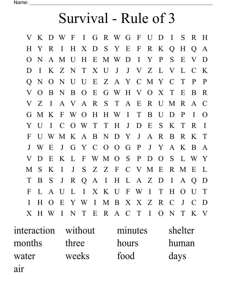 Survival - Rule of 3 Word Search