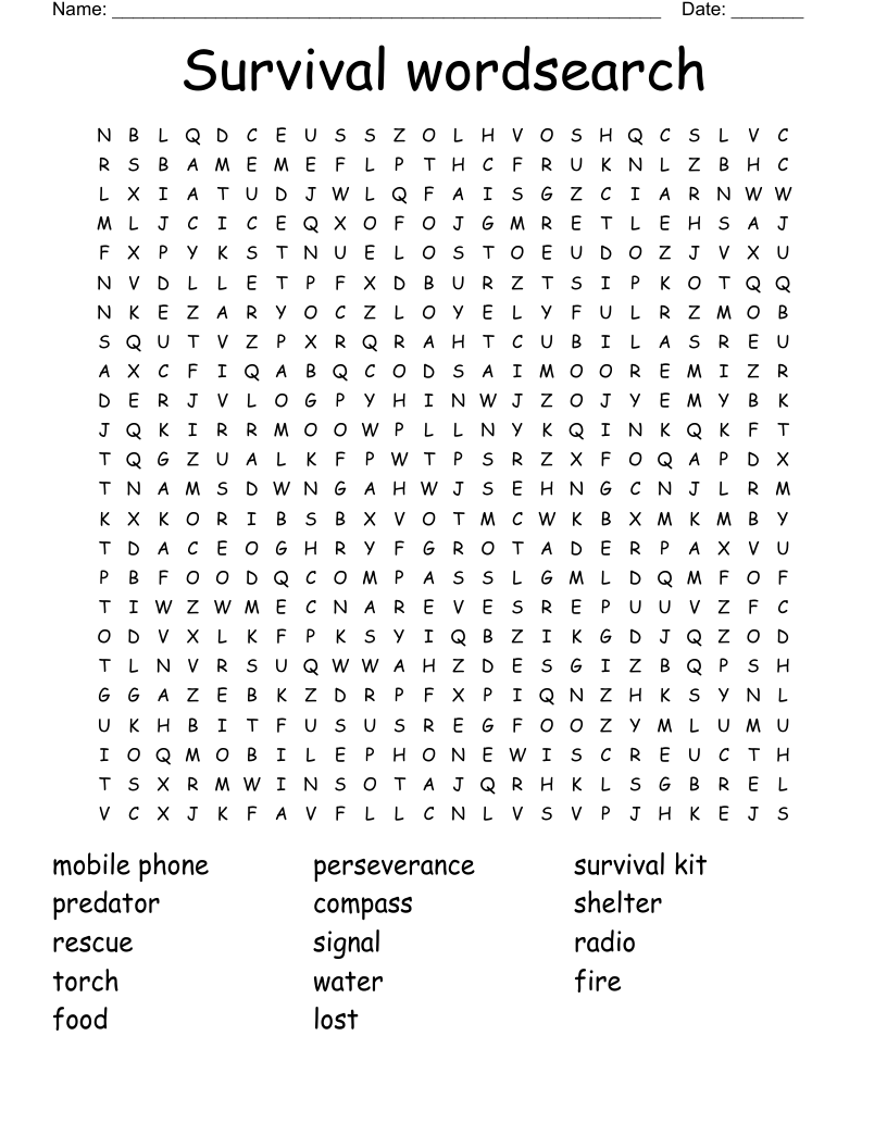 Survival wordsearch