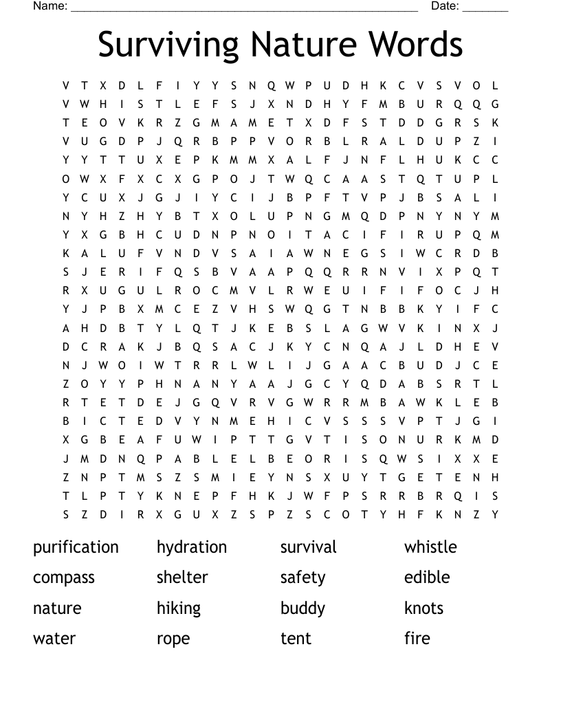 Surviving Nature Words Word Search