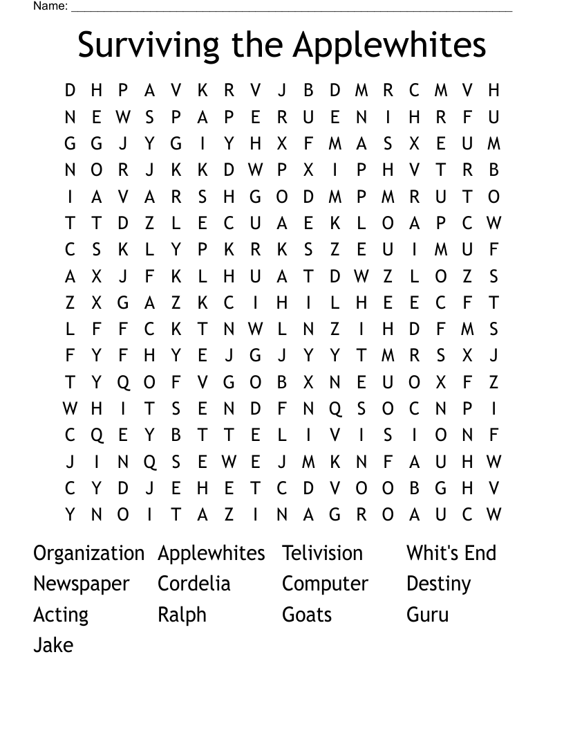 Surviving the Applewhites Word Search