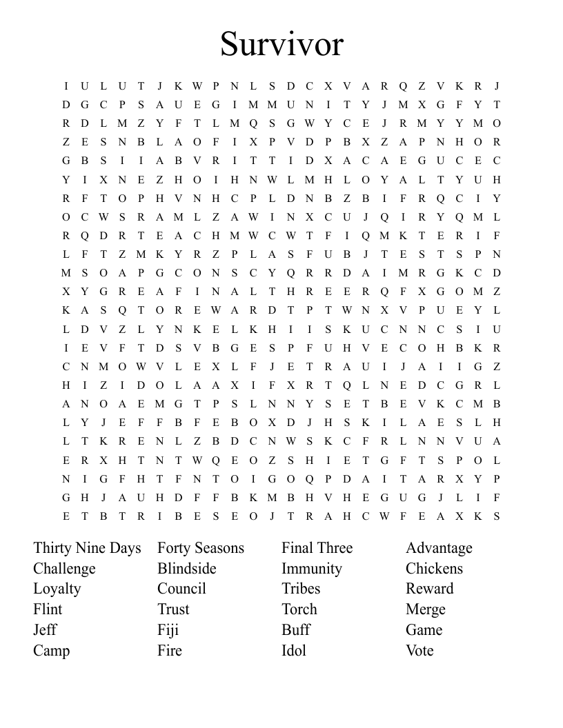 Survivor Word Search