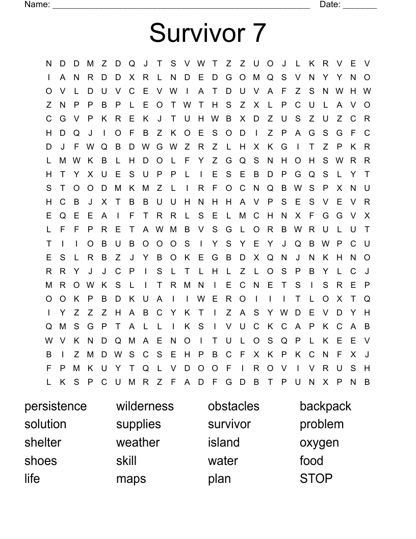 Survivor 7 Word Search