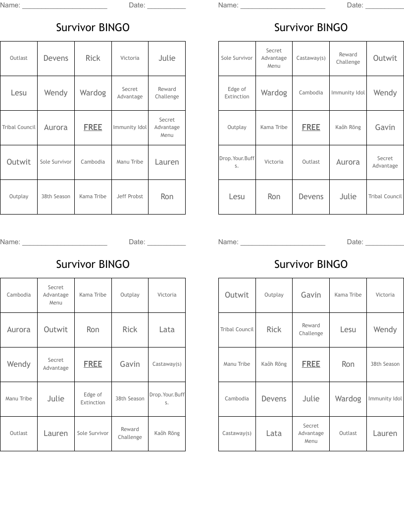 Survivor BINGO