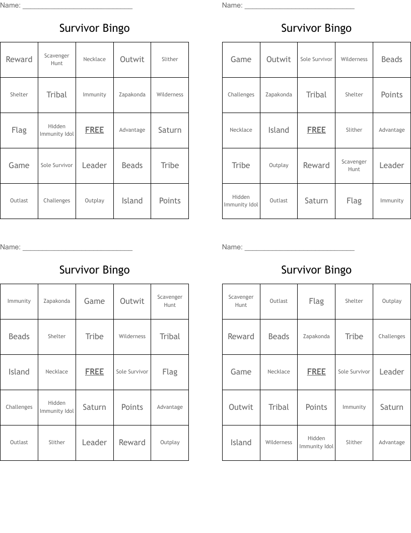 Survivor Bingo