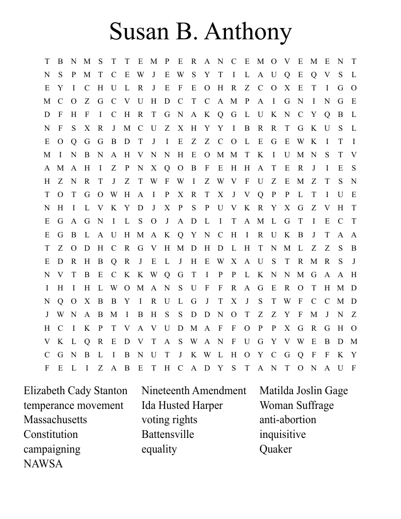 Susan B. Anthony Word Search