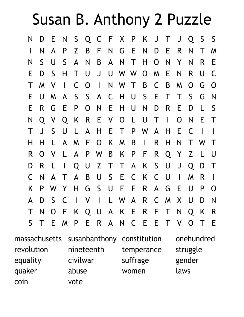 Susan B. Anthony 2 Puzzle Word Search