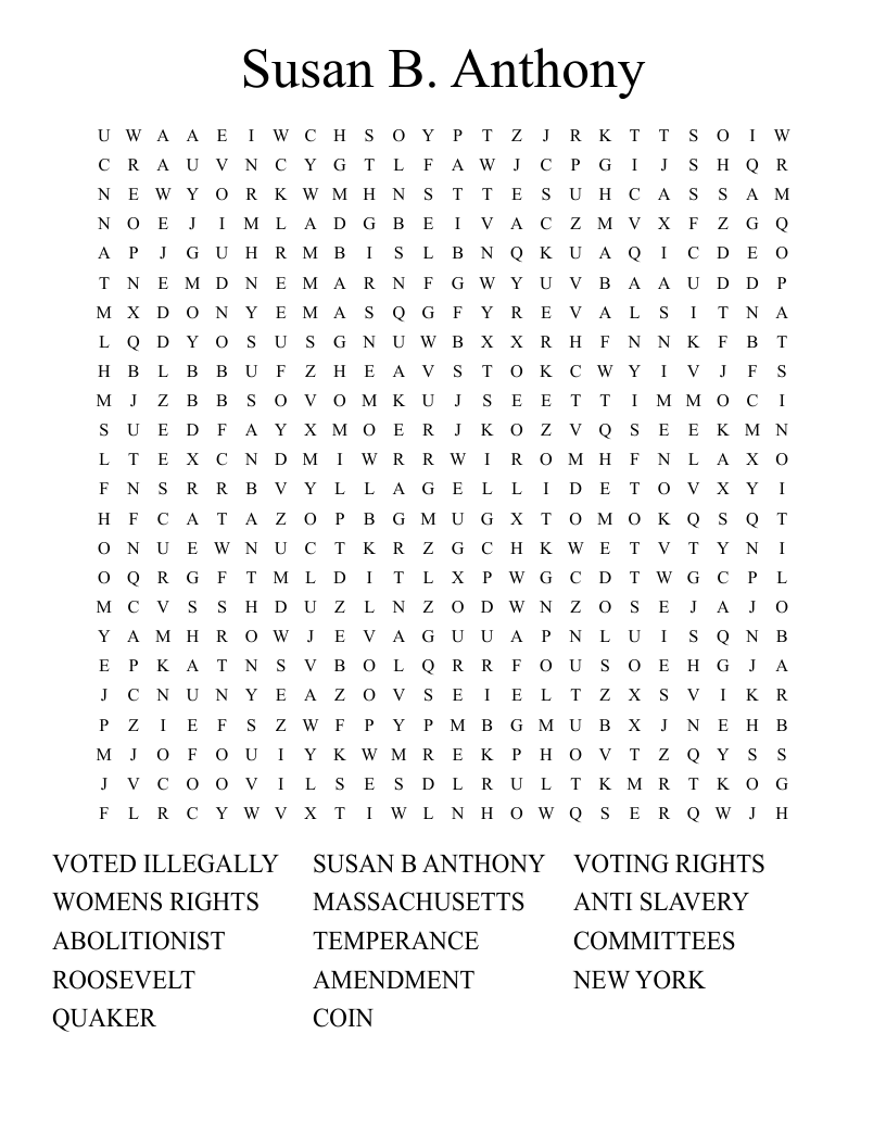Susan B. Anthony Word Search