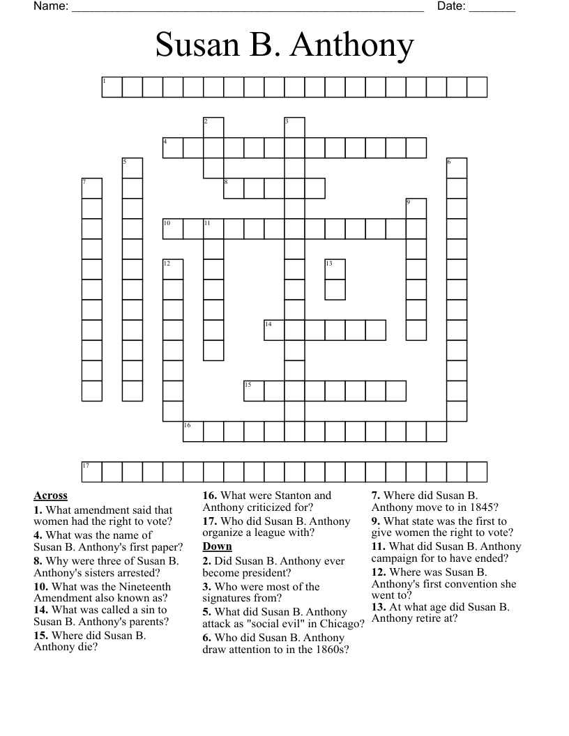 Susan B. Anthony  Crossword