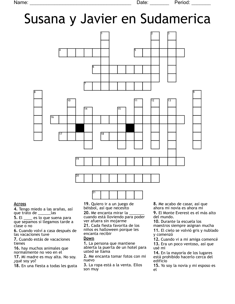Susana y Javier en Sudamerica Crossword