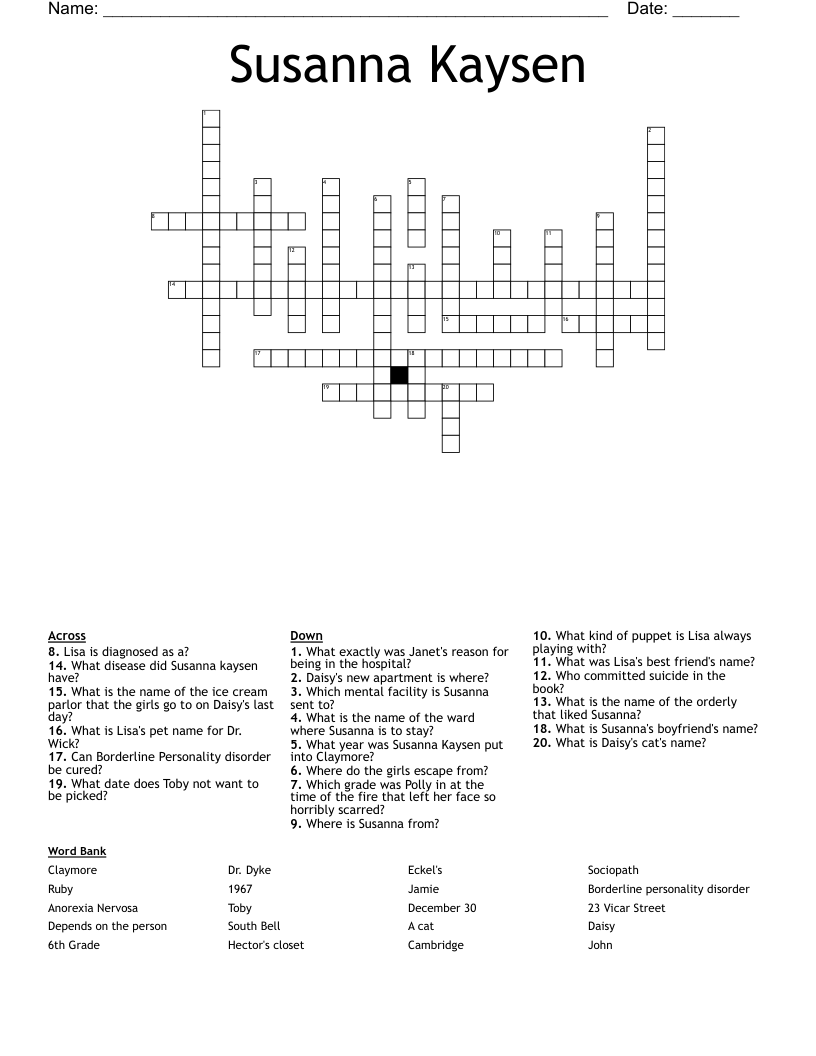 Susanna Kaysen Crossword