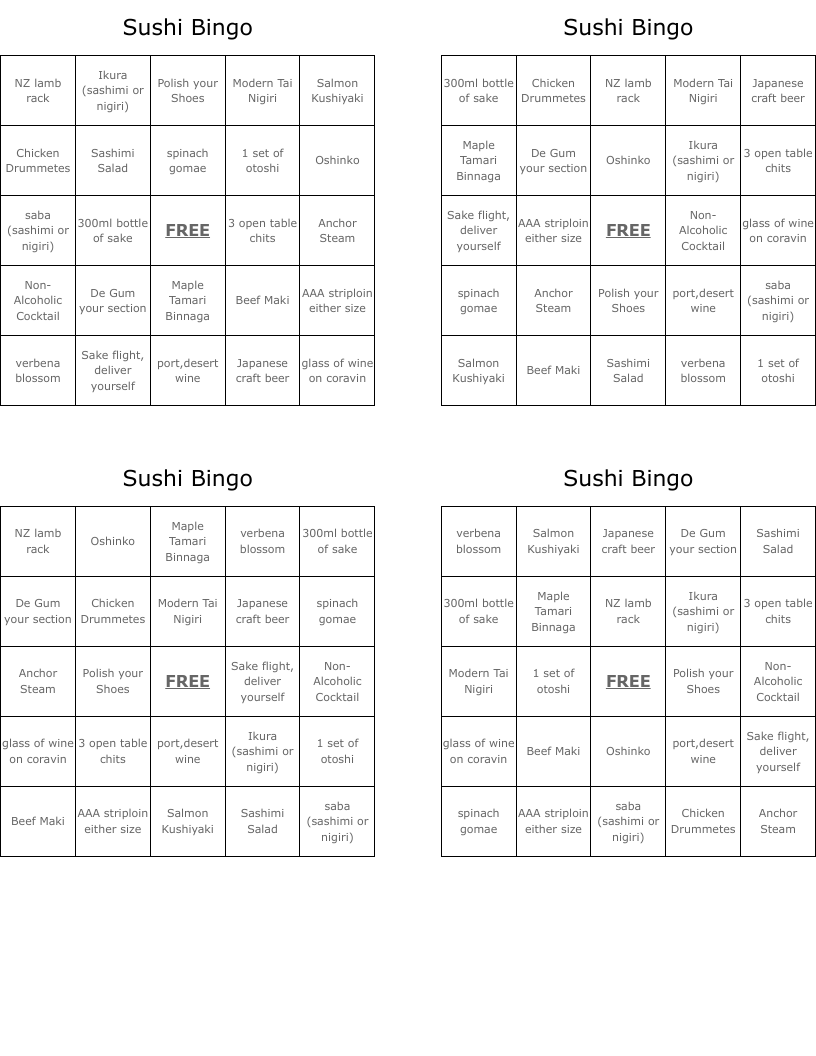 Sushi Bingo