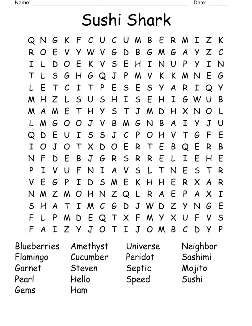 Sushi Shark Word Search