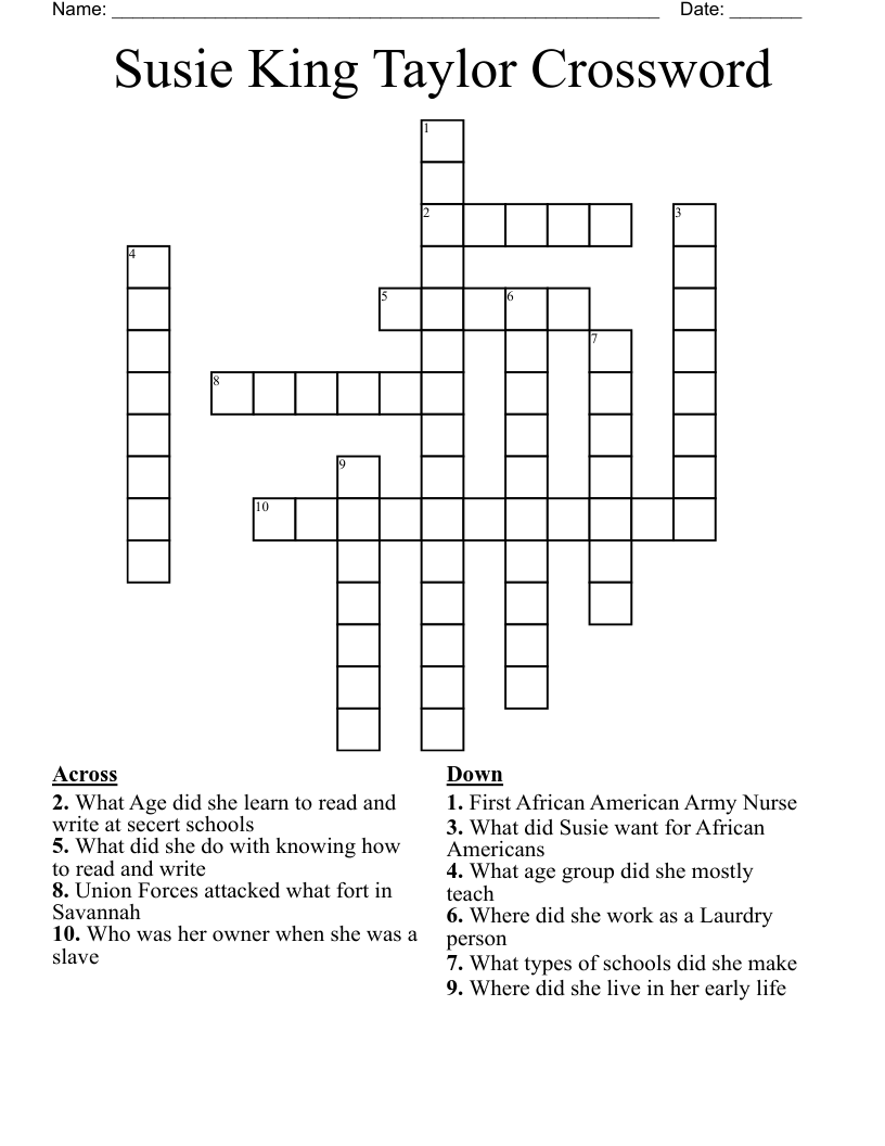 Susie King Taylor Crossword