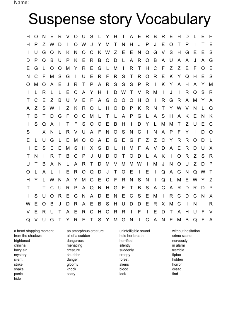 Suspense story Vocabulary Word Search