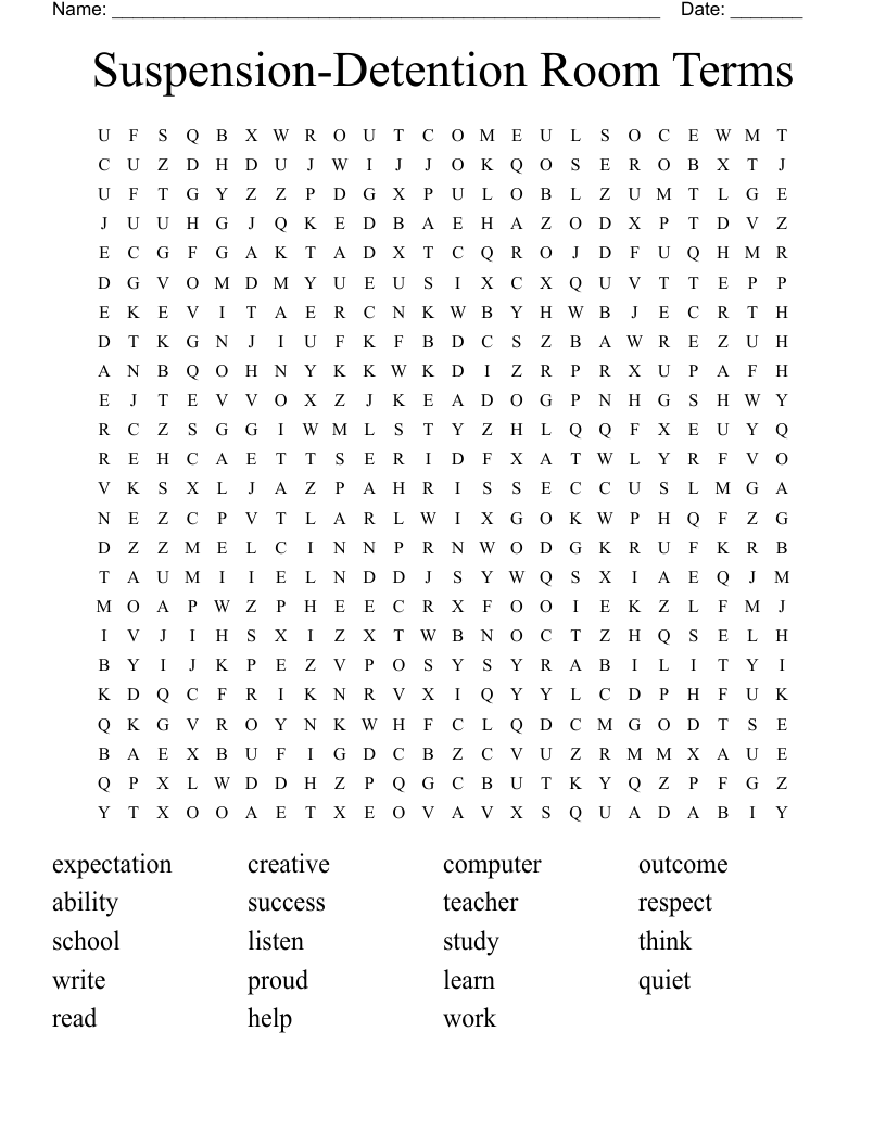 Suspension-Detention Room Terms Word Search