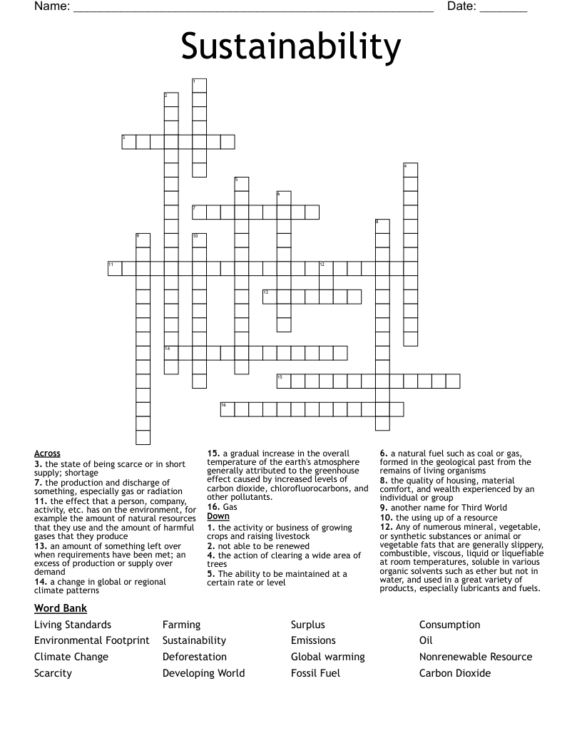 Sustainability Crossword