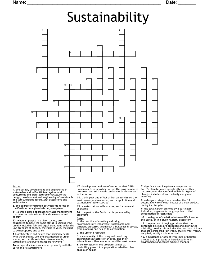 Sustainability Crossword