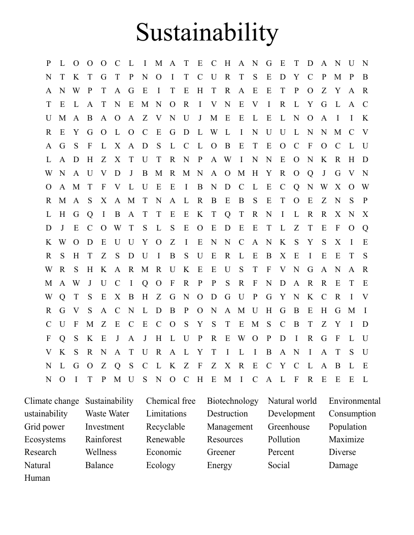 Sustainability Word Search