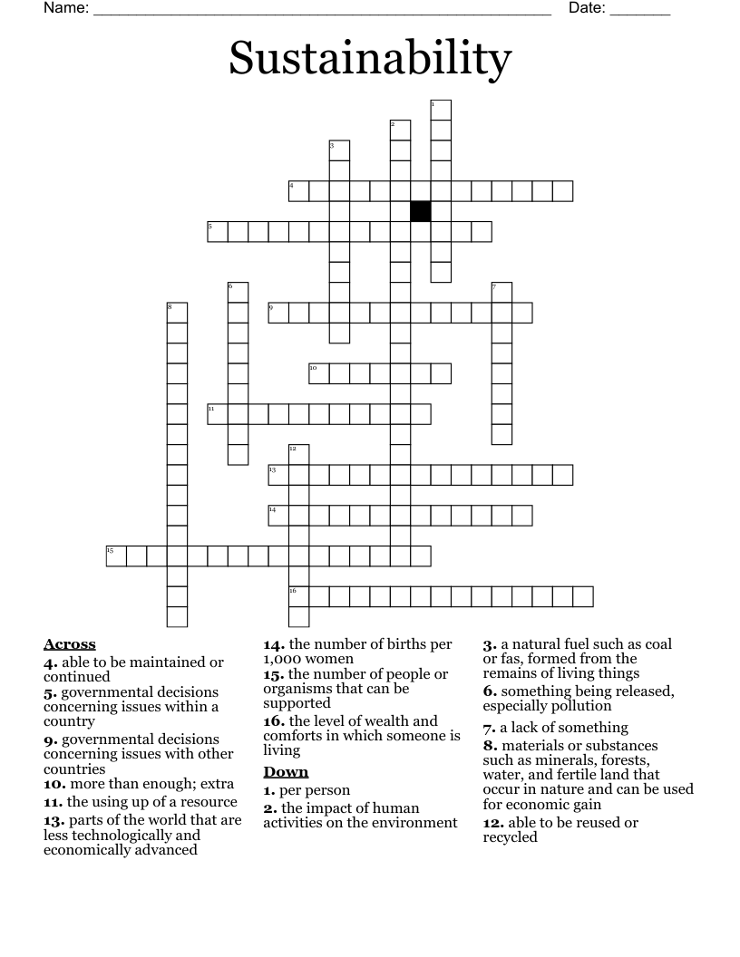 Sustainability Crossword
