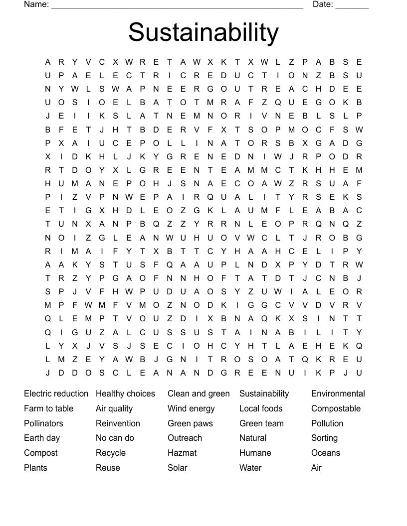 Sustainability Word Search