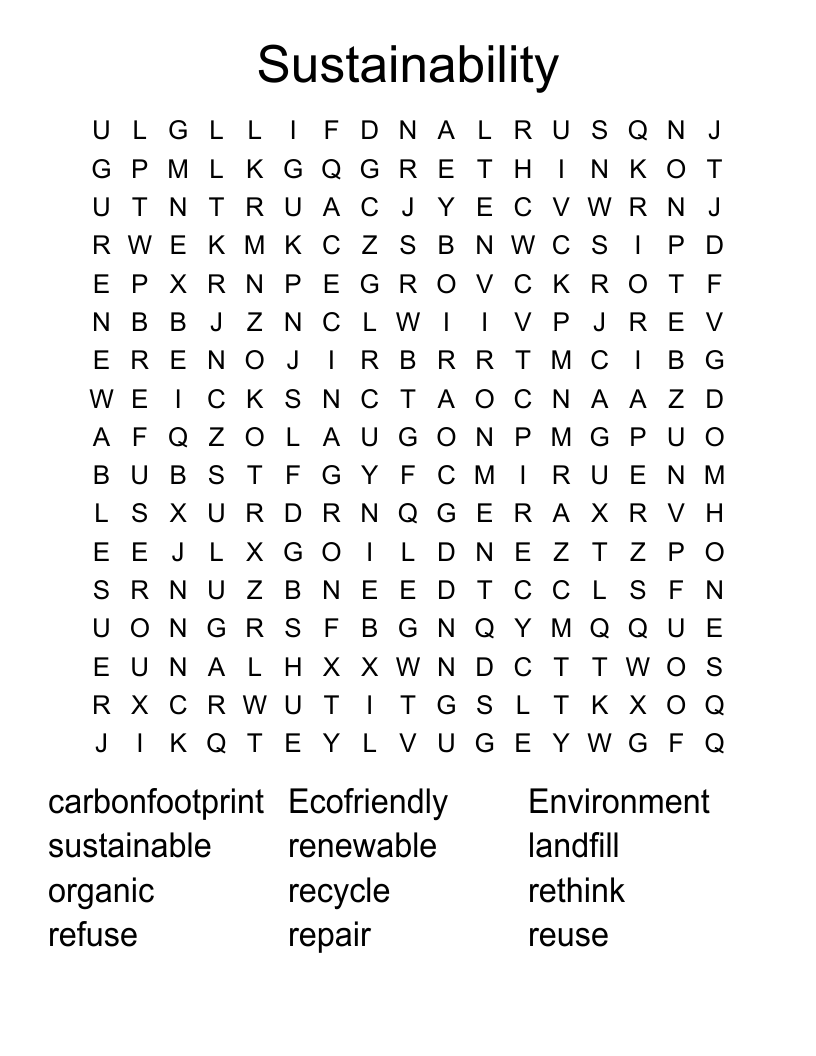 Sustainability Word Search