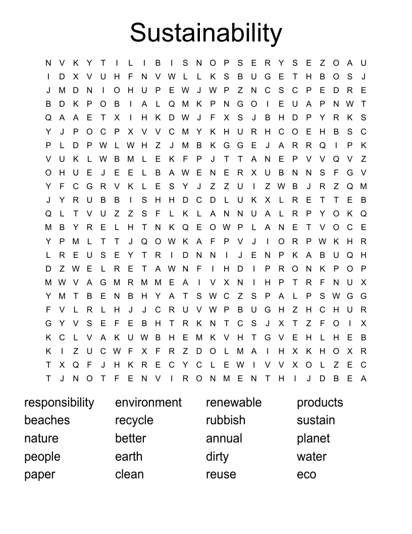 Sustainability Word Search