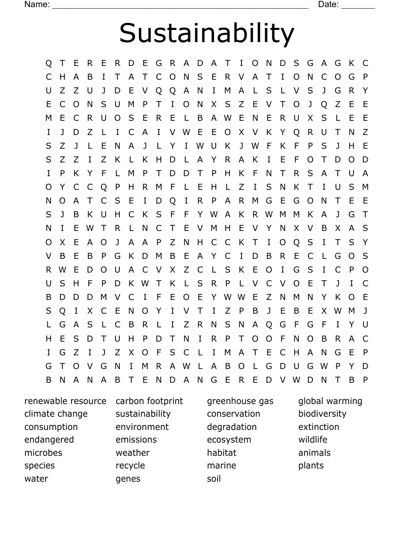 Sustainability Word Search