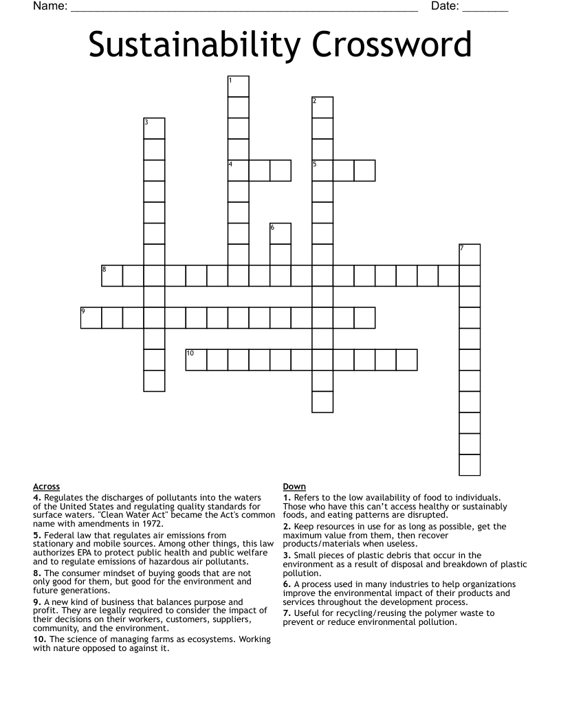 Sustainability Crossword