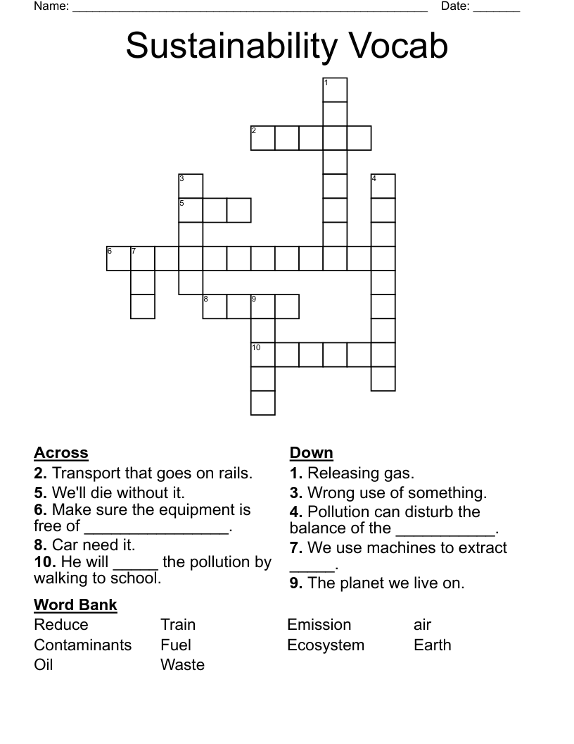 Sustainability Vocab Crossword