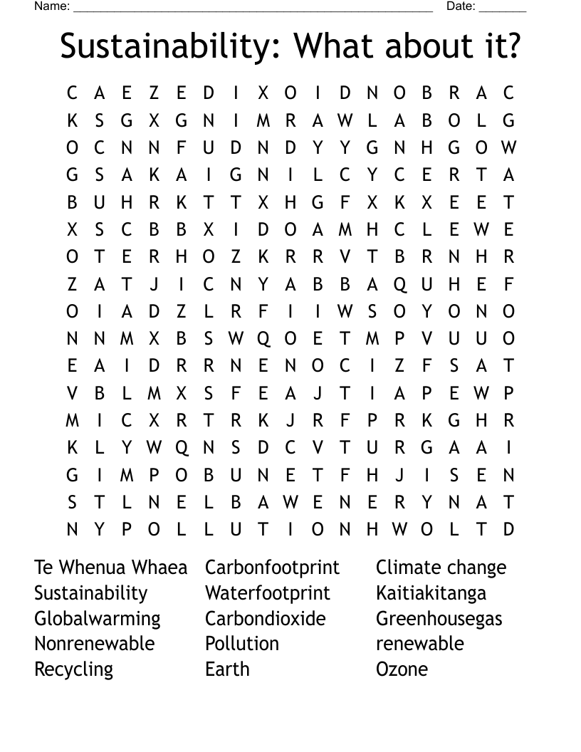 Sustainability: What about it? Word Search