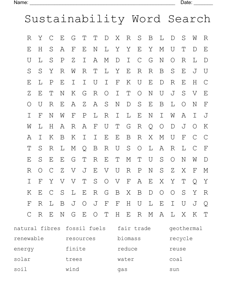 Sustainability Word Search