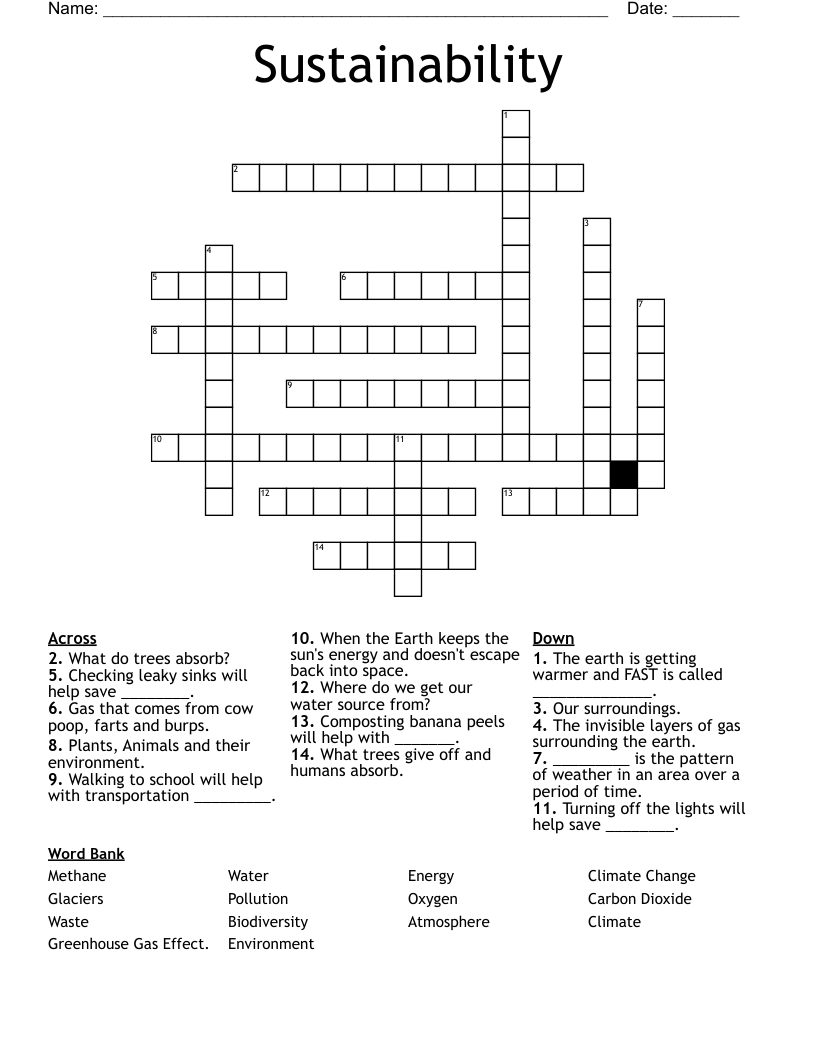 Sustainability  Crossword