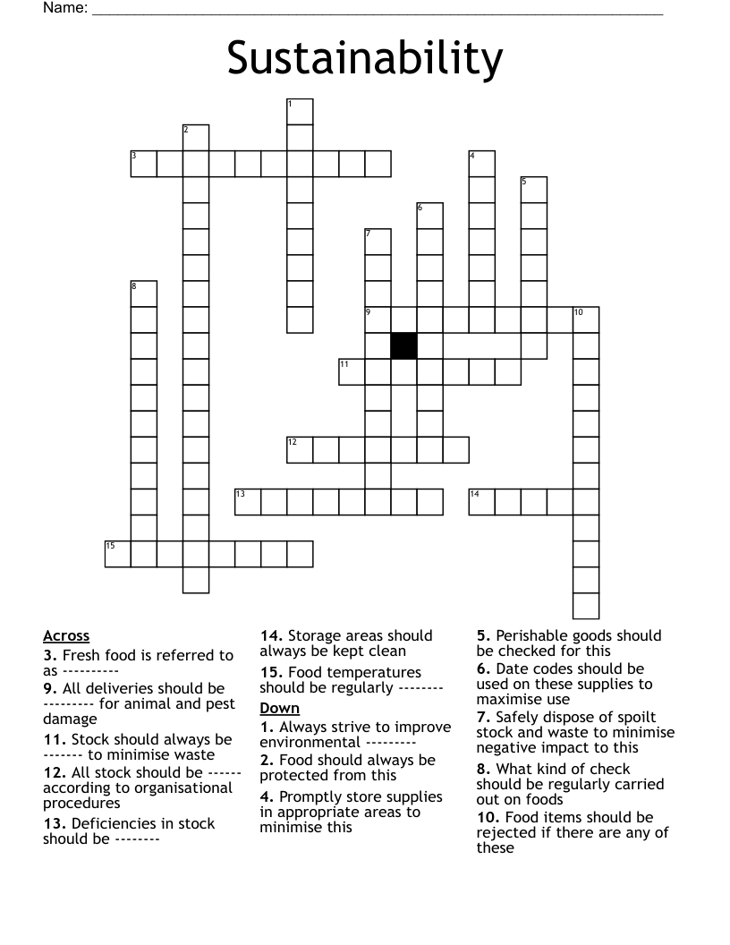 Sustainability  Crossword