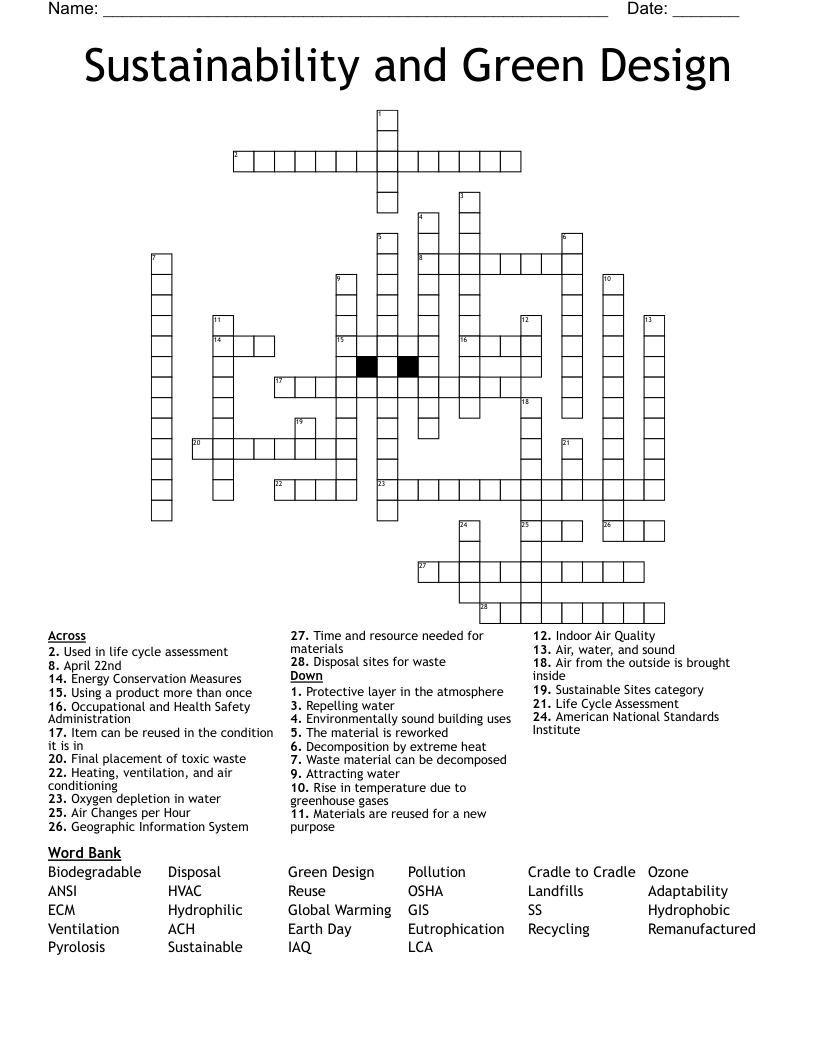 Sustainability and Green Design Crossword