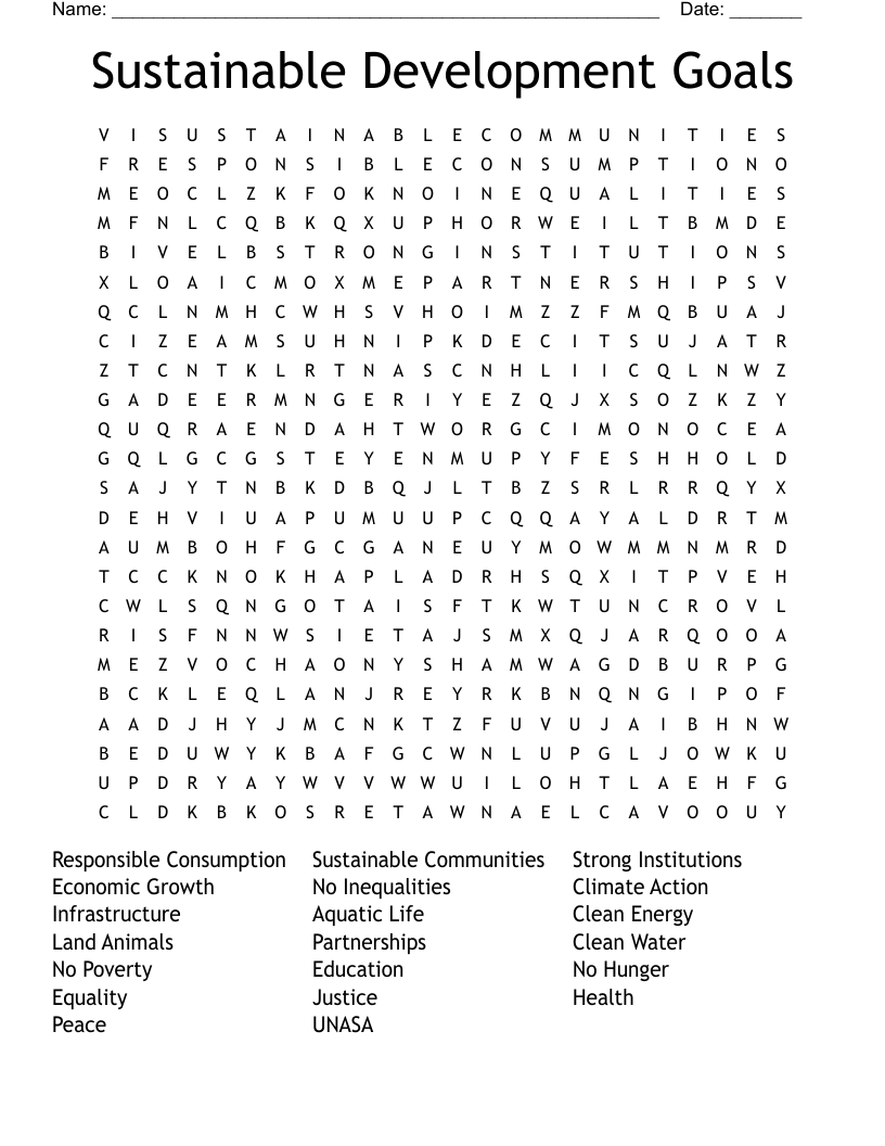 Sustainable Development Goals Word Search