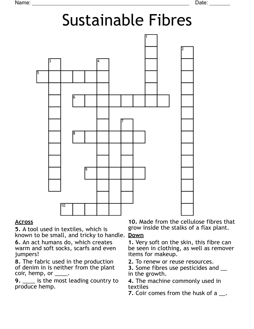 Sustainable Fibres Crossword