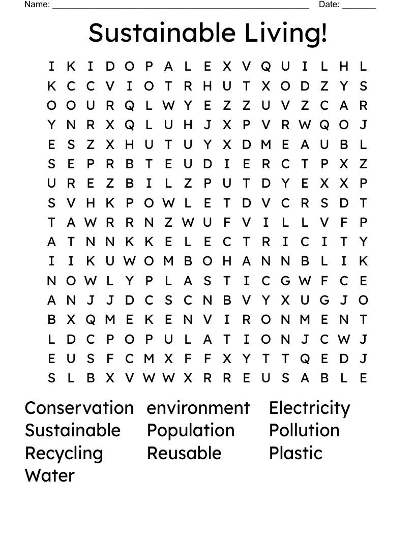 Sustainable Living!  Word Search