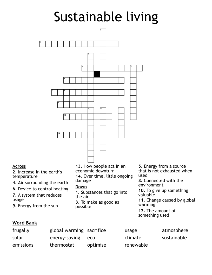 Sustainable living Crossword