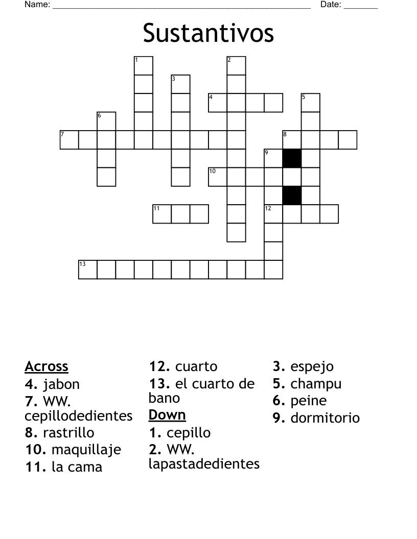 Sustantivos Crossword