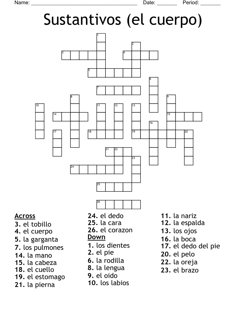 Sustantivos (el cuerpo) Crossword