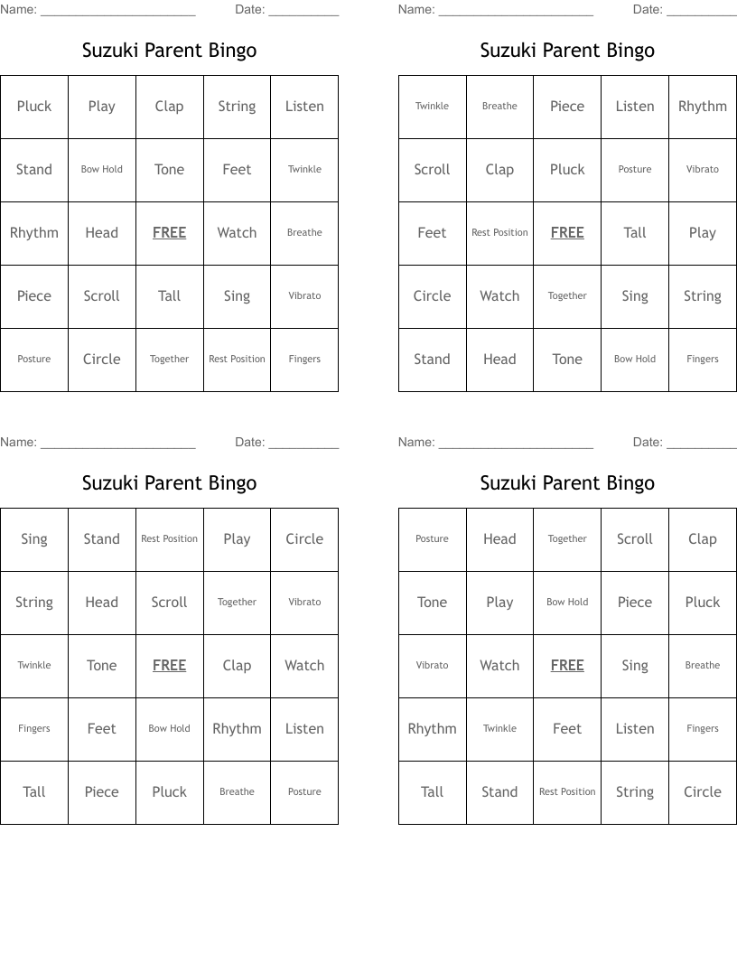 Suzuki Parent Bingo