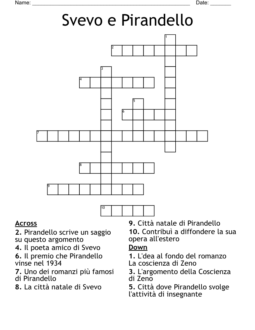 Svevo e Pirandello Crossword